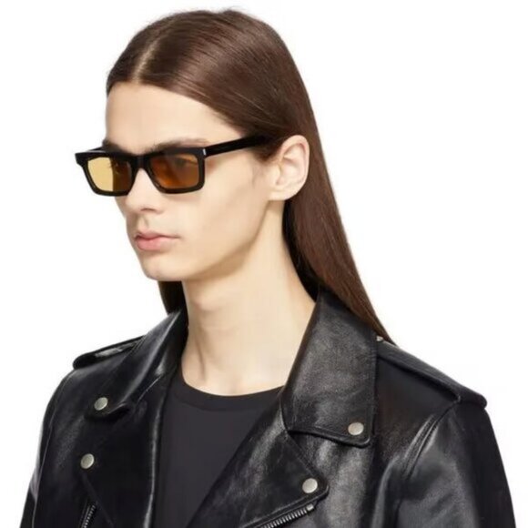 NWT SAINT LAURENT SUNGLASSES BLACK YELLOW - Picture 3 of 4